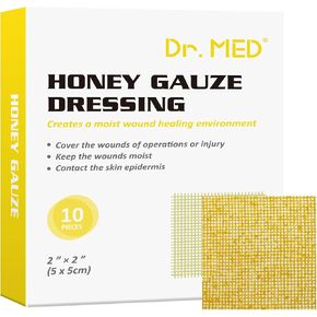 Manuka Honey Gauze Dressing, 2" x 2" (10 PCS/Box) Honey Medical Bandage Wound Care Patch for Minor Abrasions, Cuts, Lacerations, Scald and Burns for Wound Healing, Chemical and Drug Free in Saudi Arabia