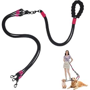 Double Dog Leash No Tangle, Adjustable Split Leads Three Pet Walking Leash with Comfortable Padded Handle for Three Dogs, Hands - Free Three Leashes for Small/Medium Pets (Black, Three Leashes) in Kuwait