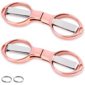 2PCS Folding Scissors, Portable Travel Scissor, Gift for Men Glasses Shaped Mini Shear Telescopic Cutter, Anti Rust Stainless Steel Scissors for Fishing Sewing Home Office (Rose Gold, Gold) in Saudi Arabia
