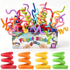 Fidget Toys Bulk for Kids: 50 Pack Bendable Fidget Sticks - Bulk Fidgets for Student Classroom Prizes - Halloween Goodie Bag Stuffers & Creative Party Favors - Quiet Sensory Toys for Calming in Saudi Arabia
