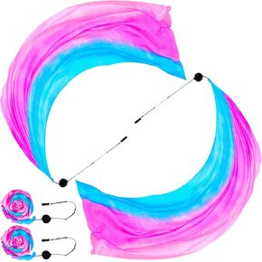 Jenaai 4 Sets Silk Veil Poi with Balls, Bright Color 78.74 x 31.5 Inches in Kuwait