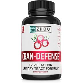 Zhou Nutrition Cran Defense, Cranberry Concentrate Urinary Tract Formula, Flush Out Impurities and Healthy Bladder Support, 3 in 1 Formula - Cranberry Extract, D-mannose, Vitamin C, Multi - 60 Count in Kuwait