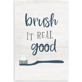 Stupell Industries Brush It Real Good Phrase Dental Hygiene Humor، من تصميم ناتالي كاربنتيري، لوحة حائط، 10 × 15، أزرق in Kuwait