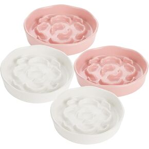 4Pcs Ceramic Cat Slow Food Feeder, 6 Inch Slow Feeder for Small Dogs, Cat Food Bowl for Dry Food and Wet Food, White and Pink in Saudi Arabia