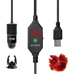 Shatter-Resistant Aquarium Heater, USB 10W Adjustable Mini Fish Tank Heater with External Temperature Controller, Overheating Protection, Used for 0.5-1 Gallon Tank (Alumina Ceramic) in Kuwait