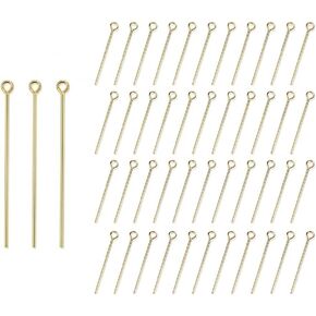 200Pcs Stainless Steel Eyepins for Jewelry Making, 50mm, Gold in Saudi Arabia