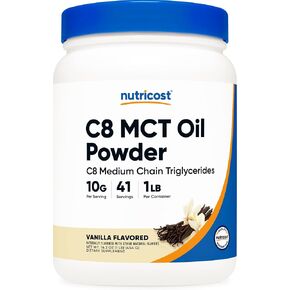 Nutricost C8 MCT Oil Powder 1LB (16oz) Vanilla Flavor - 95% C8 MCT Oil Powder, Best for Keto Diets, Non-GMO, Gluten Free in Kuwait
