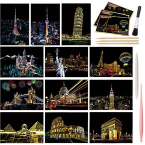 12-Sheet Rainbow Scratch Art Set with Tools, World Landmark Postcard Kit in Saudi Arabia