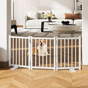 Snughome Short Dog Gate Indoor, 16" High Freestanding Small Dog Door with Support Feet, Expands Up to 37’’ Wide Foldable Pet Gate for Doorway, 3 Panel Folding Pet Door Pet Fence for Puppy, White in Kuwait
