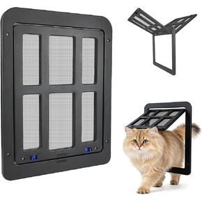 Enjoying Dog Screen Door for Sliding Screen Door, Flap Opening 11.2" x 14.4", Screen Door with Magnetic Doggie Door Built-in, Large Doggy Door for Screen Window Thin Metal Door, Lockable, Black in Kuwait