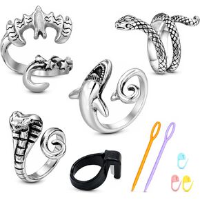 Dinosaur Tension Ring for Crocheting with Thread Cutter, Crochet Tool for Finger, Yarn Guide Finger Holder, Crochet Notion Set, Adjustable Size 5-9, T-Rex Triceratops Stego Ptero Sauropod in Saudi Arabia