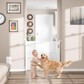 Babepai Retractable Baby Gates for Stairs, Retractable Dog Gate for Indoor/Outdoor Use | Child Gates for Doorways, Deck, Porch, Hallways, Patio (White, 55" Wide 34" Height) in Kuwait