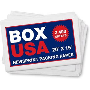 BOX USA Newsprint Packing Paper Sheets, 20" Length x 15" Width, 100% Recycled, Case of 2400, White, Great for Moving, Storing, and Packing in Saudi Arabia