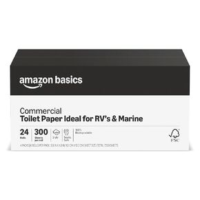 AmazonCommercial 2-Ply Quick Dispensing Toilet Paper for RV's & Marine, Waste-Tank Compatible, Unscented, 7200 Count, 24 Packs of 300 Sheet per Roll, White in Kuwait