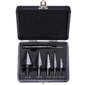 Lichamp Step Drill Bit Set for Metal Sheet Heavy Duty, 5-Piece Genuine M2 HSS Step Up Down Drill Bits Stepper Unibit for Steel Hole, 50 Sizes from 1/8 to 1-3/8 inches in Kuwait