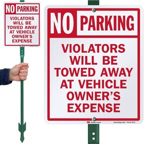 SmartSign (Pack of 2) 18 x 12 inch "No Parking - Violators Towed Away" Sign, 120 mil Thick Aluminum Composite (ACM), Engineer Grade Reflective Material, Red and White, Made in USA in Saudi Arabia