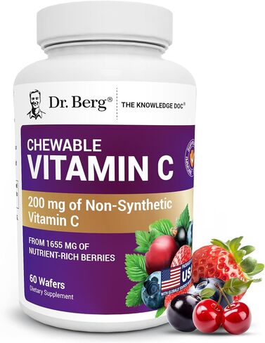 Dr. Berg's Vitamin C Complex Whole Food (60 Chewable) 100% Natural Vitamin C from Just 4 Berries, Non-GMO in Saudi Arabia