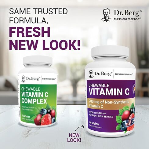 Dr. Berg's Vitamin C Complex Whole Food (60 Chewable) 100% Natural Vitamin C from Just 4 Berries, Non-GMO in Saudi Arabia