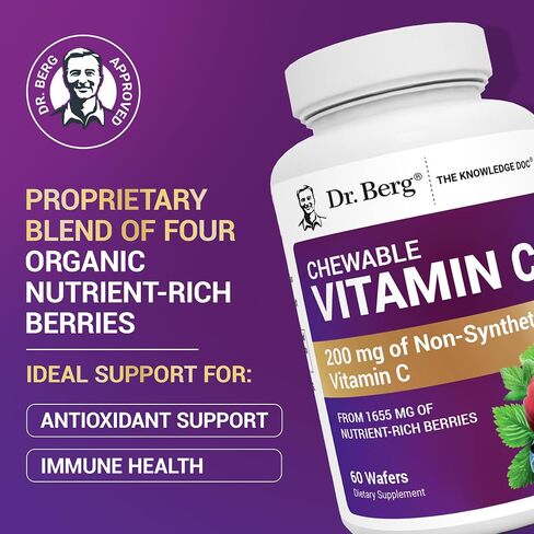 Dr. Berg's Vitamin C Complex Whole Food (60 Chewable) 100% Natural Vitamin C from Just 4 Berries, Non-GMO in Saudi Arabia