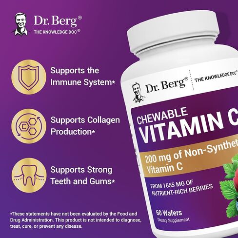 Dr. Berg's Vitamin C Complex Whole Food (60 Chewable) 100% Natural Vitamin C from Just 4 Berries, Non-GMO in Saudi Arabia