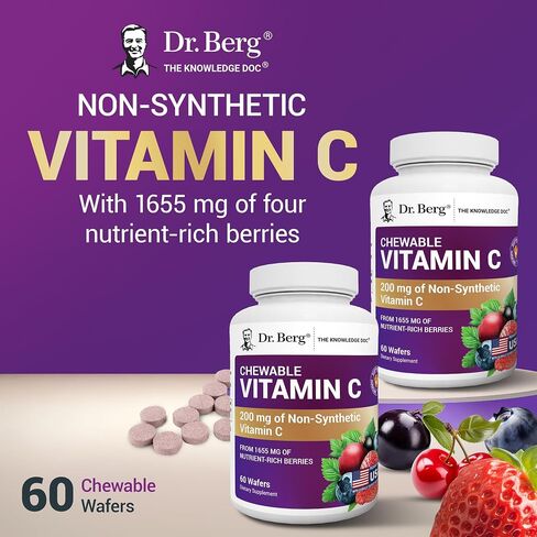 Dr. Berg's Vitamin C Complex Whole Food (60 Chewable) 100% Natural Vitamin C from Just 4 Berries, Non-GMO in Saudi Arabia