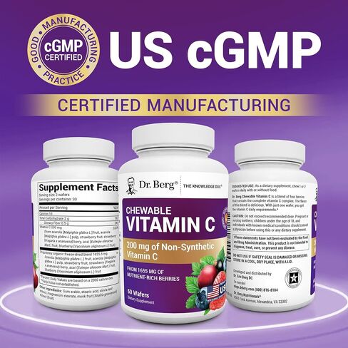 Dr. Berg's Vitamin C Complex Whole Food (60 Chewable) 100% Natural Vitamin C from Just 4 Berries, Non-GMO in Saudi Arabia
