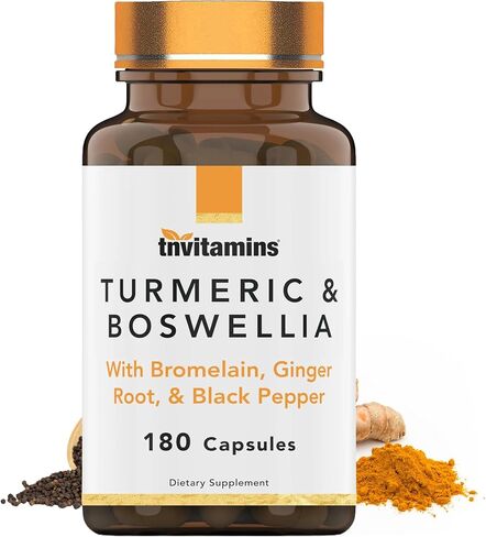 tnvitamins Turmeric & Boswellia Complex (180 Capsules) with Ginger Root, Bromelain, & Black Pepper Extract | Joint-Ease Formula: Powerful Joint Support Supplement* | Produced in The USA in Kuwait