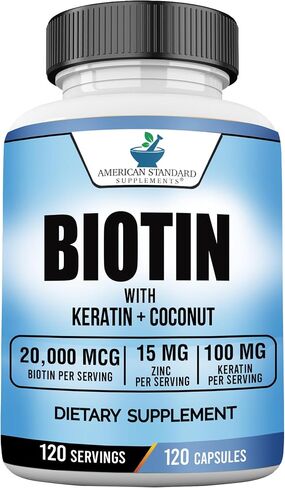 Biotin 20,000mcg with Keratin, Organic Coconut and Zinc, Hair Growth Supplements, Biotin Supplements, Healthy Hair Skin & Nails for Adults, No Filler, No Stearate, 120 Vegan Capsules, 120 Day Supply in Saudi Arabia