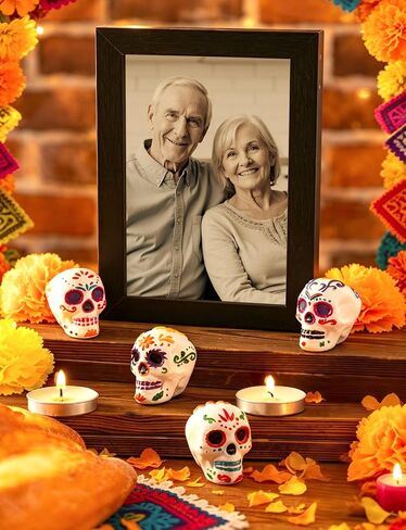 7Pcs Day of the Dead Skulls Decor, Mini Dia De Los Muertos Decorations in Saudi Arabia