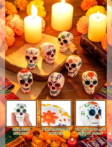 7Pcs Day of the Dead Skulls Decor, Mini Dia De Los Muertos Decorations in Saudi Arabia