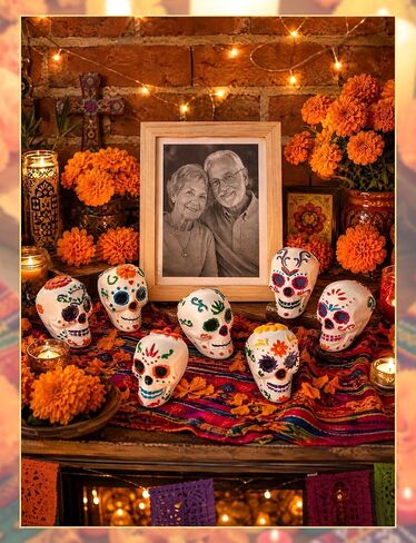 7Pcs Day of the Dead Skulls Decor, Mini Dia De Los Muertos Decorations in Saudi Arabia