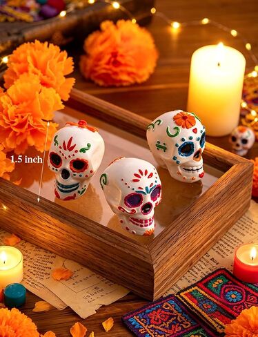 7Pcs Day of the Dead Skulls Decor, Mini Dia De Los Muertos Decorations in Saudi Arabia