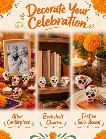 7Pcs Day of the Dead Skulls Decor, Mini Dia De Los Muertos Decorations in Saudi Arabia