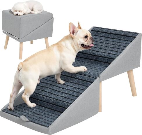 PETWAY Pet Stairs for Small Dogs, 17" H 4‑Step Non‑Slip Dog Ramp for Couch Low Bed 2‑in‑1 Foldable Wooden Pet Stairs & Steps with Split Ottoman Design in Kuwait
