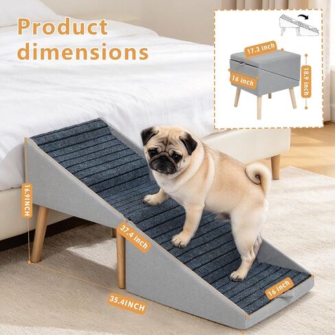 PETWAY Pet Stairs for Small Dogs, 17" H 4‑Step Non‑Slip Dog Ramp for Couch Low Bed 2‑in‑1 Foldable Wooden Pet Stairs & Steps with Split Ottoman Design in Kuwait