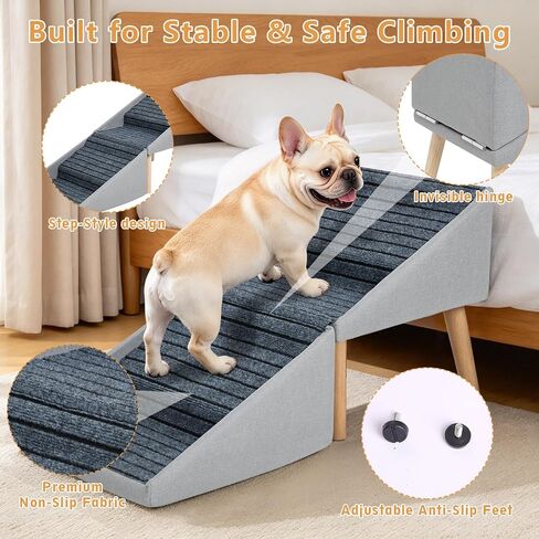 PETWAY Pet Stairs for Small Dogs, 17" H 4‑Step Non‑Slip Dog Ramp for Couch Low Bed 2‑in‑1 Foldable Wooden Pet Stairs & Steps with Split Ottoman Design in Kuwait