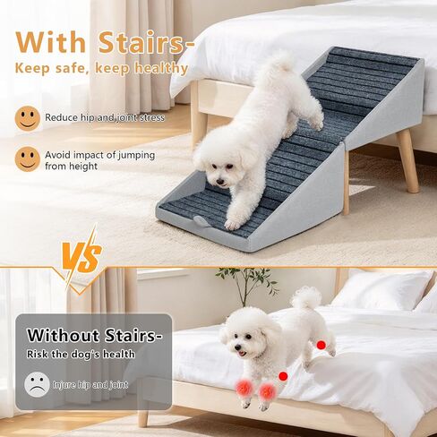 PETWAY Pet Stairs for Small Dogs, 17" H 4‑Step Non‑Slip Dog Ramp for Couch Low Bed 2‑in‑1 Foldable Wooden Pet Stairs & Steps with Split Ottoman Design in Kuwait