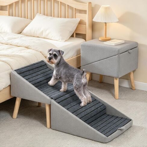 PETWAY Pet Stairs for Small Dogs, 17" H 4‑Step Non‑Slip Dog Ramp for Couch Low Bed 2‑in‑1 Foldable Wooden Pet Stairs & Steps with Split Ottoman Design in Kuwait