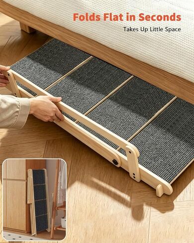 Woodure Foldable Dog Stairs, Convertible 4-Step Wooden Dog Ramp, Cat Step for High Bed Couch Car, Anti Slip Puppy Ladder for Small Medium Older Pets in Kuwait