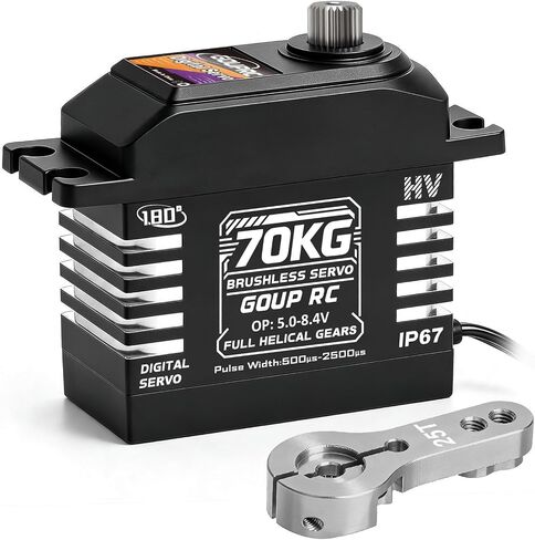 70KG Brushless Digital Servo IP67 Waterproof for 1/8 1/10 1/12 RC Buggy Truck Car, High Torque HV 5.0‑8.4V 180° Full Helical Gear Servo with 25T Metal Servo Horn in Kuwait