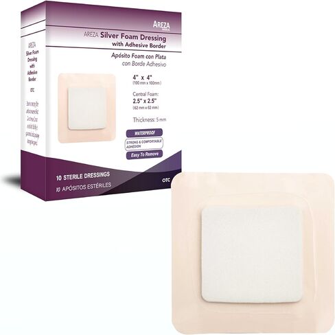 Silver Foam Dressing with Border 4″ X 4″ Central Foam 2.5" x 2.5" Sterile 10 Dressing per Box (1) in Saudi Arabia