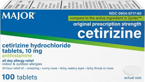 Major Pharmaceuticals 255551 All Day Allergy Cetirizine HCI Tablet, 10 mg, White (Pack of 100) in Kuwait