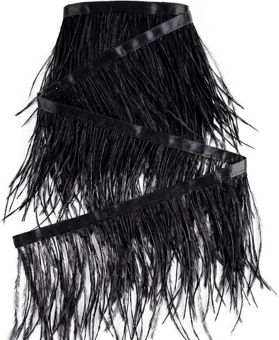 THARAHT Light Yellow Ostrich Feathers Trim Sewing Fringe 2Yard 4-6inch for DIY Dress Sewing Craft Clothing Latin Wedding Dress Decoration Ostrich Feather Trim in Saudi Arabia