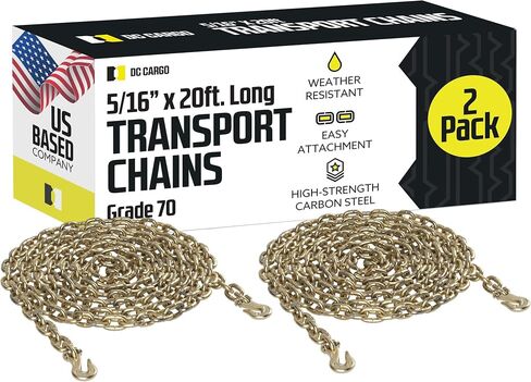 DC Cargo Tie Down Transport Chains - Heavy Duty Tow Chain with 3/8" Grade 70 Chain, Log Chain Hooks, G70 Load Binder Chain is 20 ft Long, 6,600 lbs WLL (Pack of 4) in Kuwait