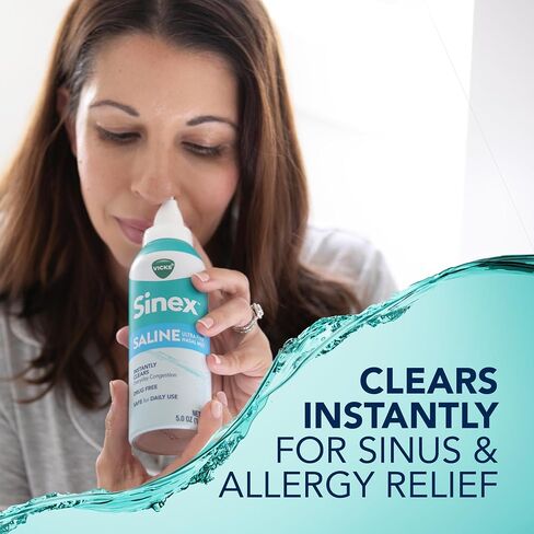 Vicks Sinex Saline Nasal Spray, Drug Free Ultra Fine Mist, Clear Everyday Sinus Congestion Fast, Clear Mucus from a Cold or Allergy, Daily Use 5.0 fl oz x 2 in Kuwait