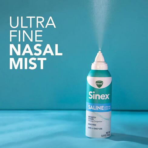Vicks Sinex Saline Nasal Spray, Drug Free Ultra Fine Mist, Clear Everyday Sinus Congestion Fast, Clear Mucus from a Cold or Allergy, Daily Use 5.0 fl oz x 2 in Kuwait