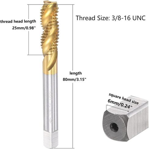 TOP-VIGOR 2pcs M8*1.25 Spiral Flute Thread Tap, Metric Machine Threading Tap H2 Tolerance, HSS Nitriding Coated Thread Milling Tap(Round Shank with Square End) in Kuwait