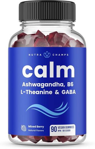 Calm Gummies | Stress Gummies Supplement with Ashwagandha, L-Theanine, GABA, Vitamin B6 & Lemon Balm | Supports Mood, Focus & Stress Relief | Vegan & Non-GMO | Natural Berry | 90 Gummies (2 Pack) in Kuwait