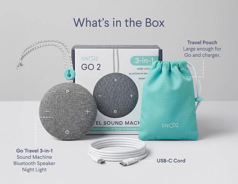 SNOOZ Go - جهاز صوت بضوضاء بيضاء للسفر، وإضاءة ليلية، ومكبر صوت بلوتوث - ضوضاء بيضاء محمولة، ضوضاء وردية، وأصوات مروحة - فحمي in Kuwait