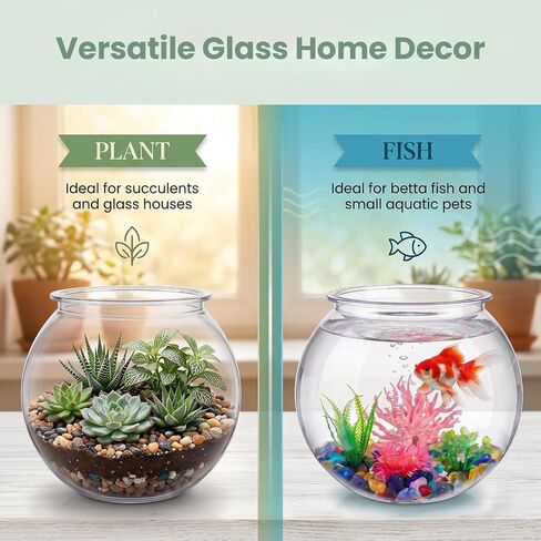1 Gallon Clear Plastic Fish Bowl Set, Shatterproof Round Aquarium with Colorful Pebbles, 3 Artificial Plants and PVC Coral, Small Betta Fish Tank for Desk, Shelf, Home Decoration in Saudi Arabia